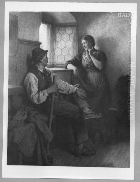Interieur mit jungem Mann und Madchen in Bauerntracht - view 1