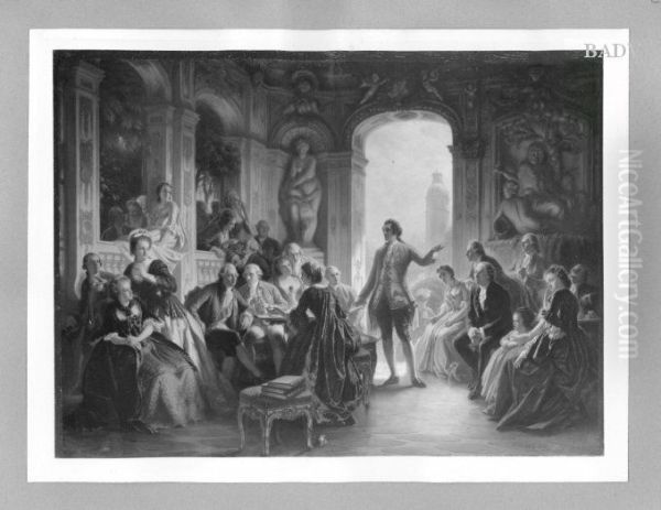 Interieur eines Gartensaales mit Rokokogesellschaft (Goethe beim Markgraf von Baden) - view 1