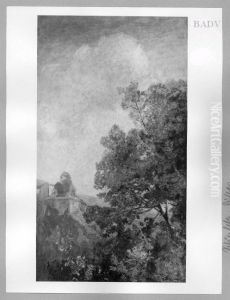 landscape, left houses by Gustav Schonleber