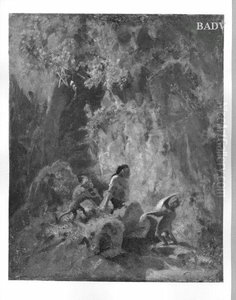 Hermite with 2 monkeys at rock-grotto "Zauberei"