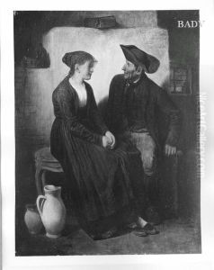 Interieur mit Bauernpaar am Ofen by Friedrich Friedlander