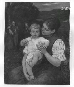 young woman with child by Hans Thoma