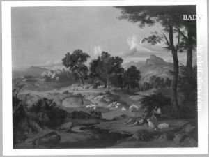 Sudliche Landschaft mit Meer und Gebirge