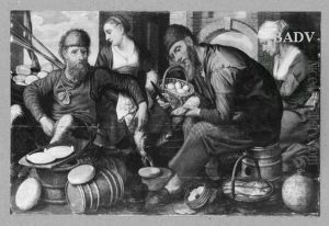 Interieur mit Marktszene (Marktszene, zwei Bauernpaare) by Pieter Aertsen