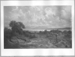 Vorgebirgslandschaft mit See und Staffage by Adolf Heinrich Lier