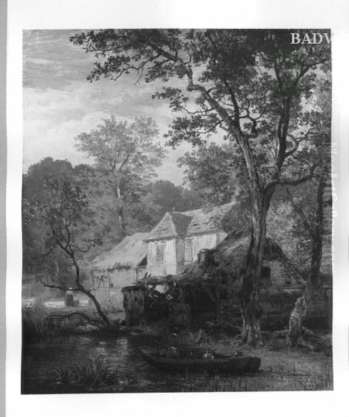 Haus im Walde mit Wasser und Kahn - view 1