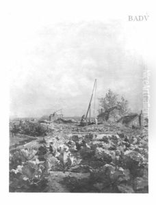 Landschaft mit Kohlgarten im Vordergrund