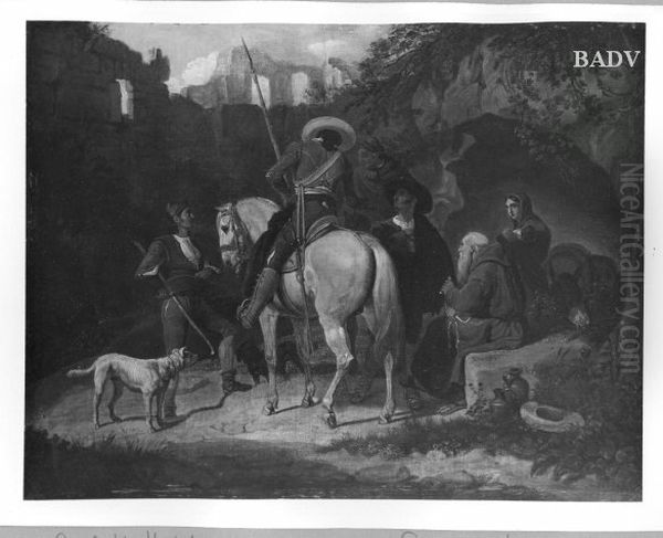Gruppe mit Reiter und funf Figuren in sudlicher Landschaft - view 1