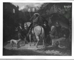 Gruppe mit Reiter und funf Figuren in sudlicher Landschaft by Carl Wilhelm von Heideck
