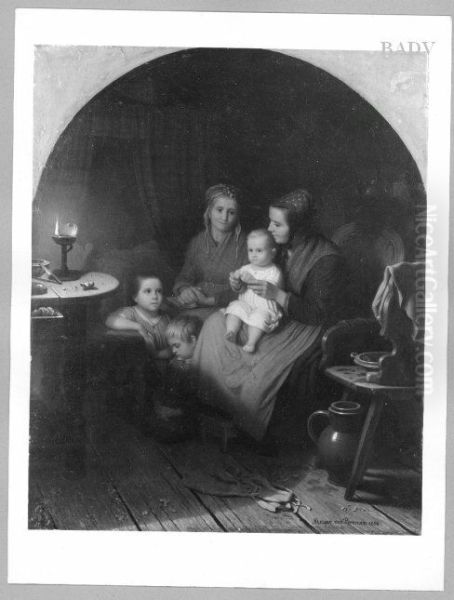Interior - two women with children - view 1