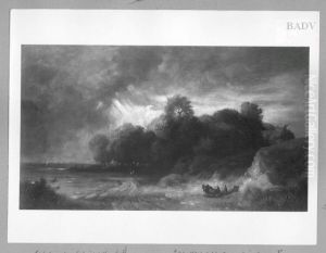 Landschaft am See bei aufziehenden Gewitter by Eduard Schleich the Elder