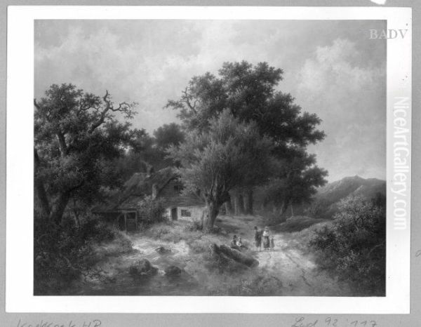forest-scenery with figures + watermill - view 1
