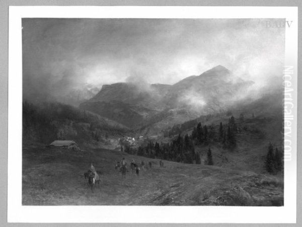 Gebirgstal mit Reitern - view 1