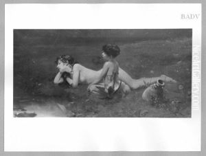 Madchen am Weiher mit Zigeunerknaben by Bruno Piglhein