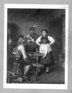 Drei Bauern und ein Madchen in Unterhaltung (Ernsthafte Unterhaltung)