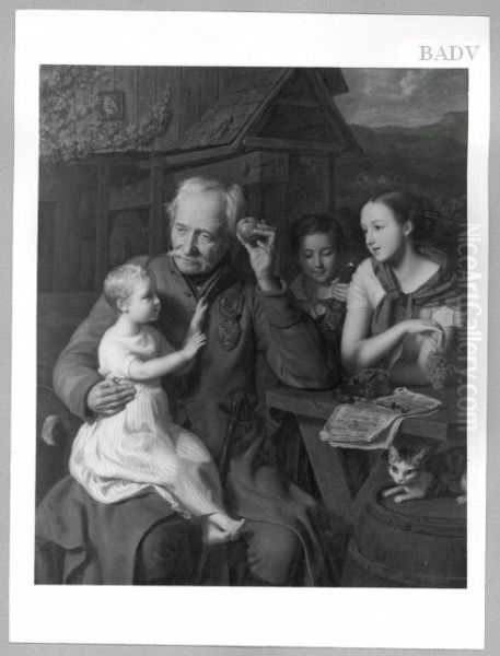 Old soldier with children - view 1