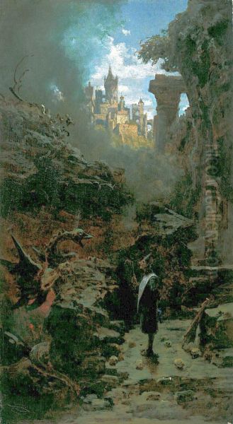 Zauberer einen Drachen beschworend - view 1