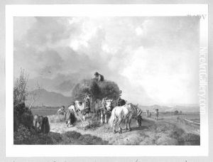 Loading the hay before a tempest by Heinrich Burkel