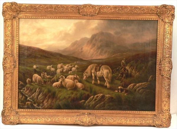 A Scottish Landscape With Sheep, Shepherds, Horse And Dog. - view 1