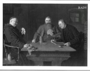 Monch, Pfarrer und Jager beim Kartenspiel by Eduard Von Grutzner
