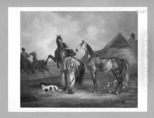 Pferdeportrats zweier Schimmel aus dem kaiserlichem Reitstall by Albrecht Adam