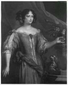 Portrat einer Dame mit Hund by Caspar Netscher