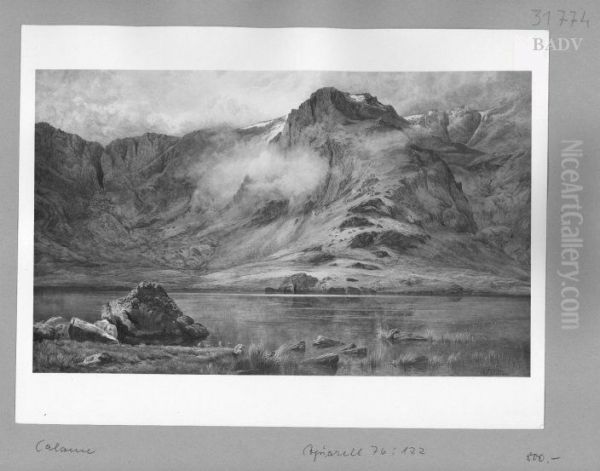 Gebirgslandschaft mit See im Vordergrund - view 1
