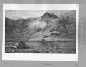 Gebirgslandschaft mit See im Vordergrund by Alexandre Calame