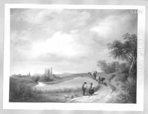 landscape farmer-people in the fields by Ignaz Raffalt