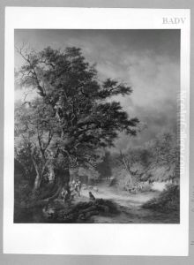 part of a forest with figures by George Gillis Haanen