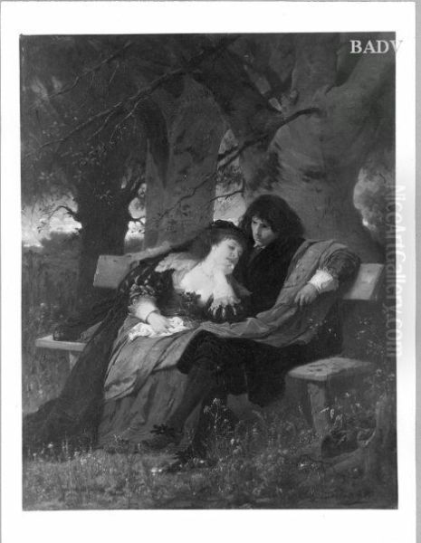 Young couple on a bench - view 1