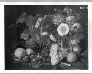Stillife with glassbowl + fishes by Ferdinand Georg Waldmuller