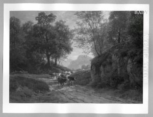 Landschaft mit Kuhen und Gebirge im Hintergrund Landschaft mit Kuhen und Gebirge im Hintergrund