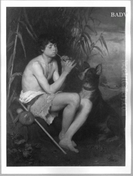 Young shepherd with dog - view 1