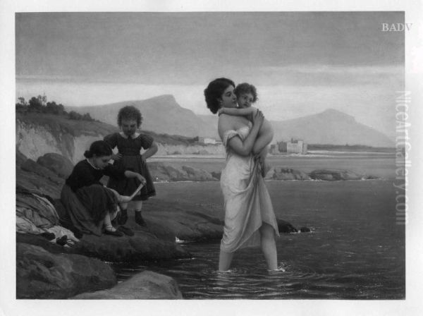 Junge Frau mit Kindern am Strand - view 1