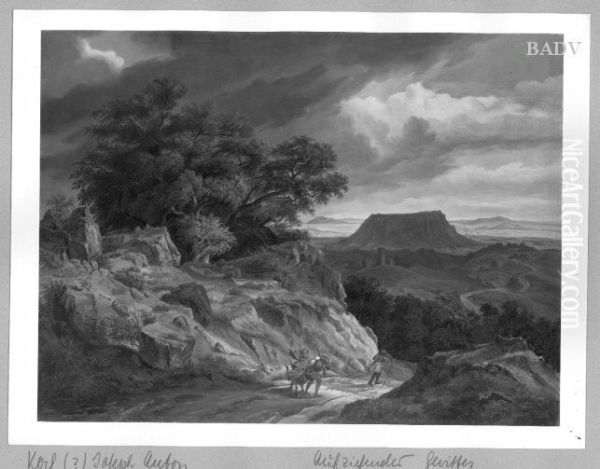 Sudliche Landschaft mit aufziehendem Gewitter - view 1