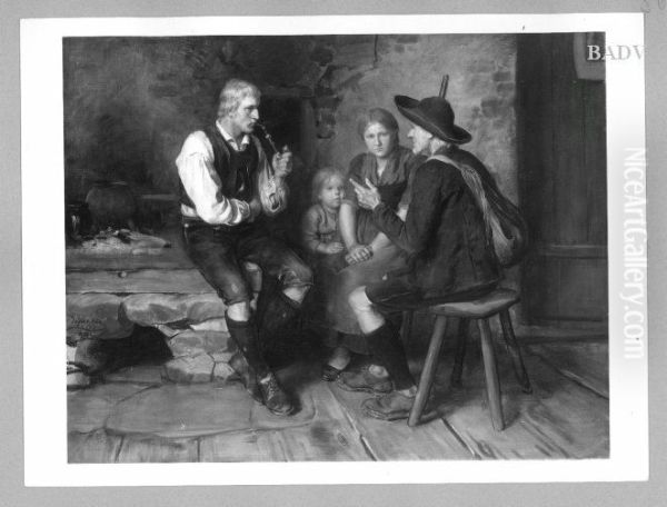 group of peasant people in a cottage - view 1
