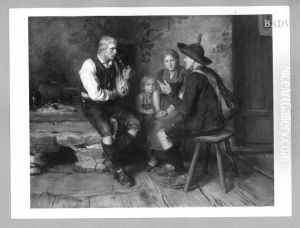 group of peasant people in a cottage by Franz Defregger
