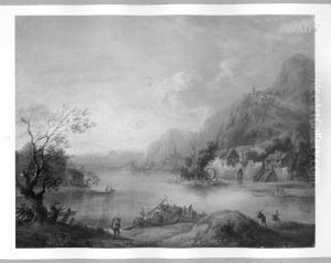 River- landscape with figures by Christian Georg Schutz