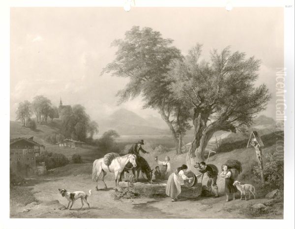 scene at a well in the country - view 1