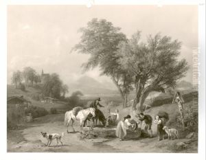 scene at a well in the country
