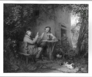Beim Wein vor einem Wirtshaus by Josef Franz Danhauser