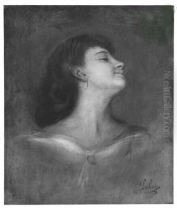 Female head by Lenbach Franz Von