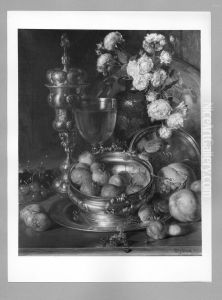 Stillleben mit Pokalen, Rosen und Fruchten by Eduard Von Grutzner
