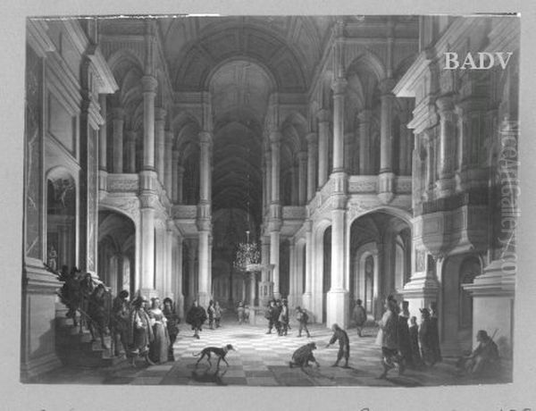 Inneres einer Kirche bei Kerzenbeleuchtung mit Staffage - view 1