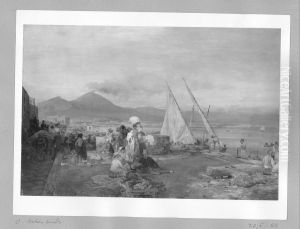 Italienische Kustenlandschaft mit Vesuv by Oswald Achenbach
