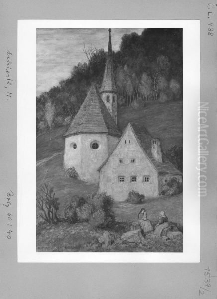 Landschaft mit Bergkapelle und zwei Frauen - view 1