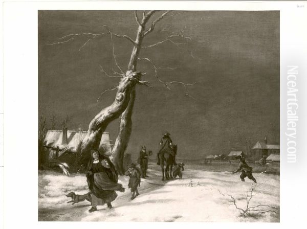 Winterlandschaft mit Reiter und Fussgangern - view 1