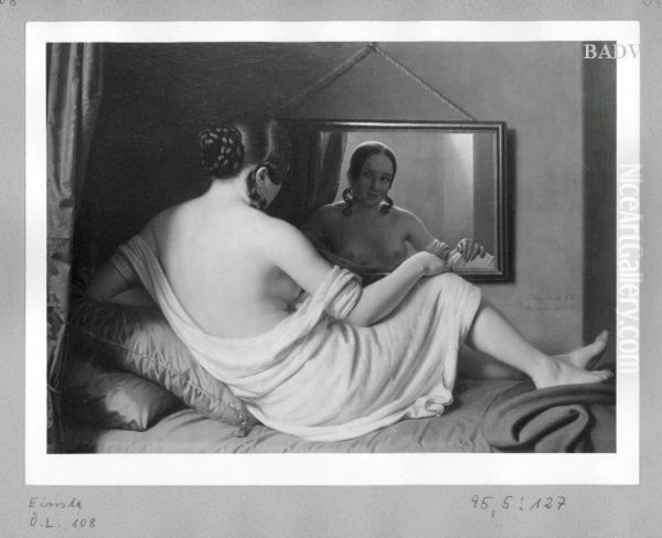 Madchen auf einem Ruhebett vor dem Spiegel - view 1