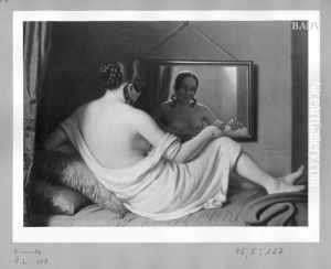 Madchen auf einem Ruhebett vor dem Spiegel by Anton Einsle
